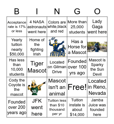 JJHS College Fair Bingo Card