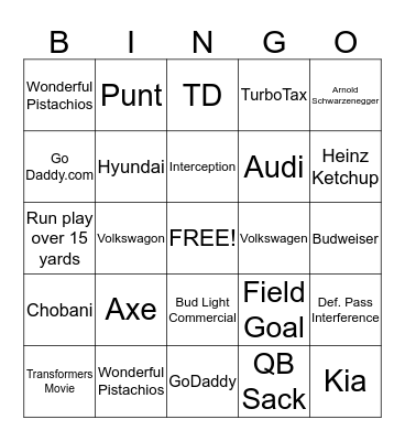 Super Bowl Bingo Card