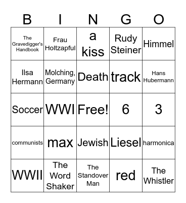 The Book Thief Bingo Card