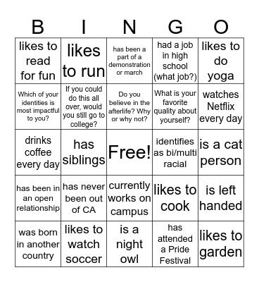Human Bingo! Bingo Card