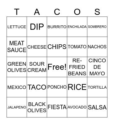 CINCO DE MAYO BINGO Card