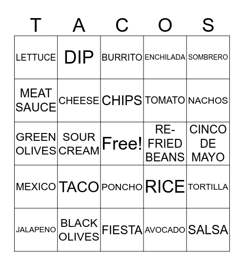 CINCO DE MAYO BINGO Card