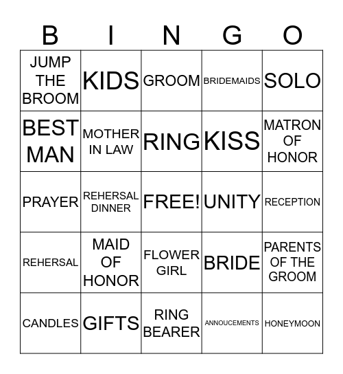 WEDDING ITEMS NEEDED Bingo Card