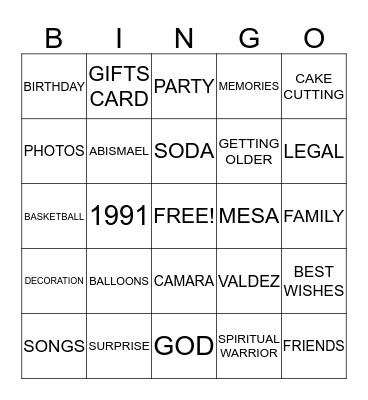 Ab's 21st Birthday Party! Bingo Card