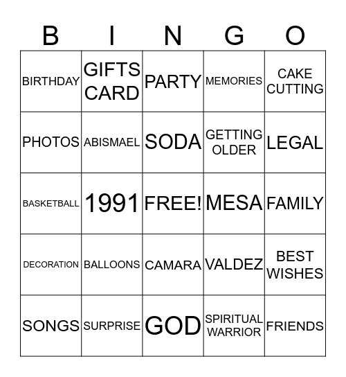 Ab's 21st Birthday Party! Bingo Card