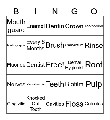 Oral Health Bingo Card