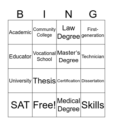 College and Careers Bingo! Bingo Card