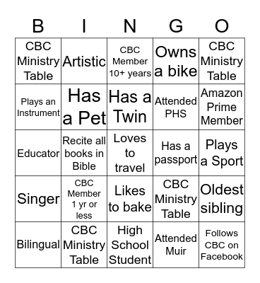Getting to Know Your Community Bingo Card