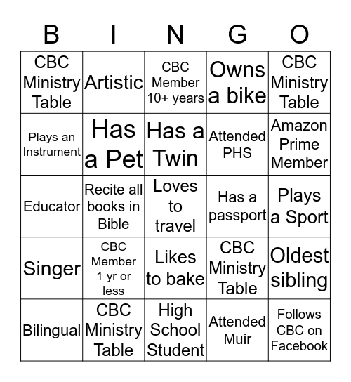 Getting to Know Your Community Bingo Card