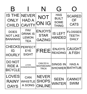 GETTING TO KNOW 4C Bingo Card
