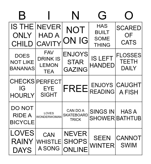 GETTING TO KNOW 4C Bingo Card
