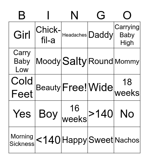 Gender Reveal Bingo  Bingo Card