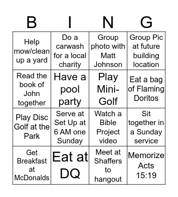 Summer Group Challenge Bingo Card