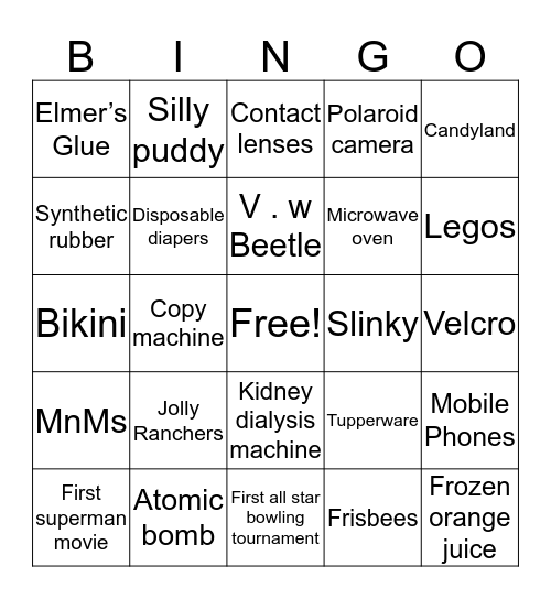 inventions bingo Card