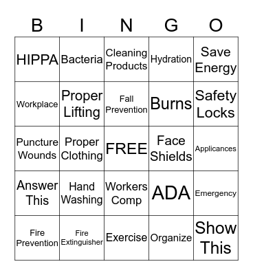Safety Bingo Card