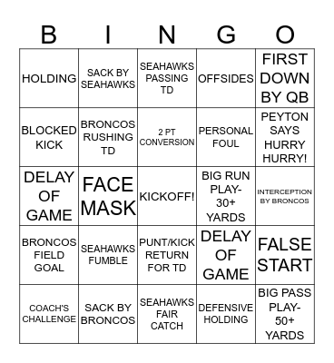 SuperBowl Bingo Card