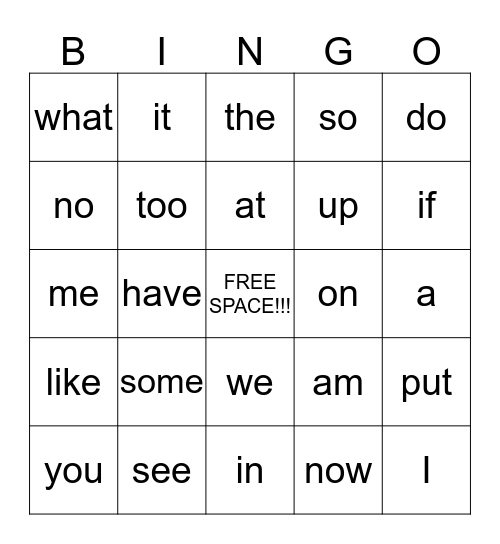 SIGHT WORD (18) Bingo Card