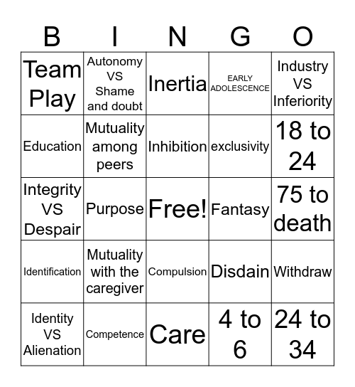 Psychosocial BINGO Card