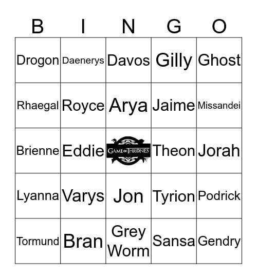 Game of Thrones BINGO Card