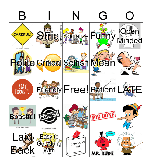 Tendencies and Qualities Bingo Card