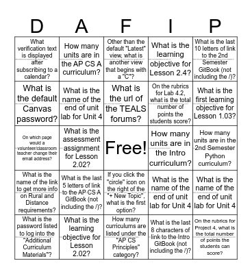 Curriculum Training and Instruction Bingo Card