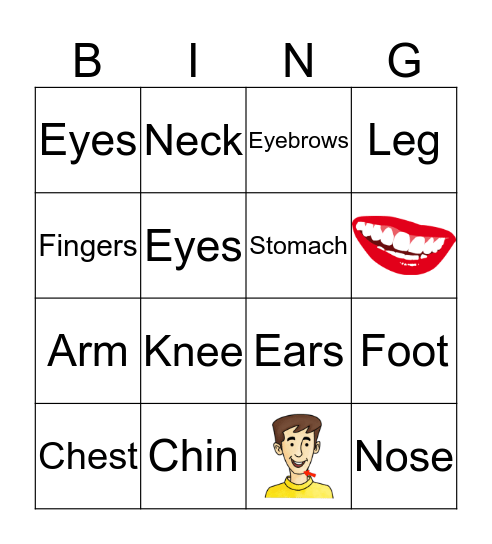 Body Parts Bingo Card