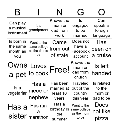 Find another person who..... Bingo Card