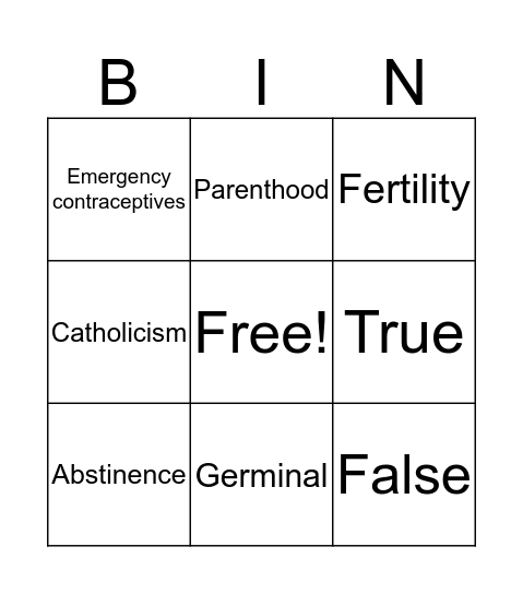 Reproductive Choices Bingo Card