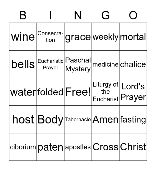 Holy Eucharist Bingo Card