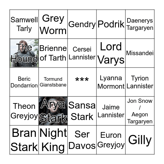 Game of Thrones Death Card Bingo Card