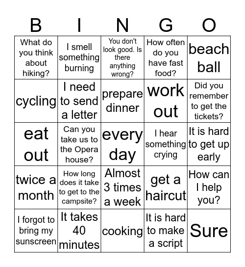 Review R & S E class Bingo Card