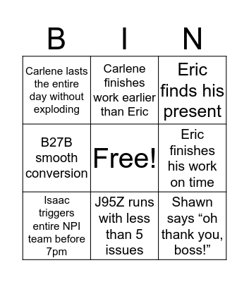 My King’s Personal Bingo Card