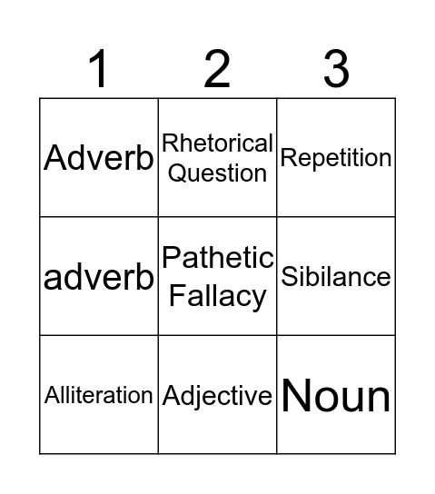 Language Techniques Bingo Card