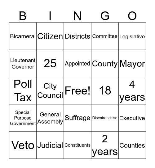 Georgia Government  Bingo Card