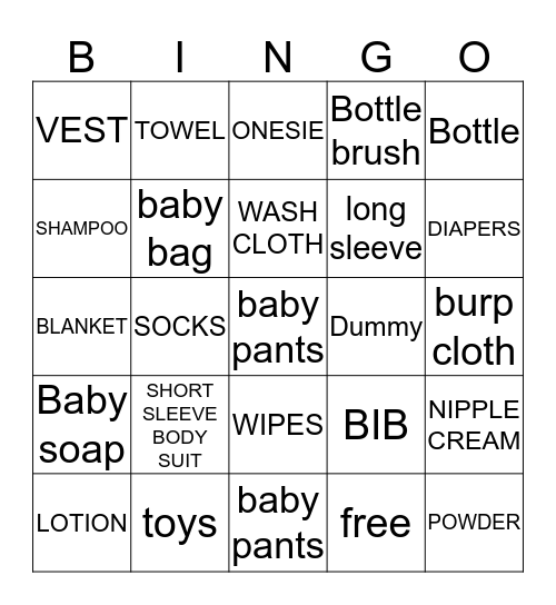 Baby Bingo! Bingo Card