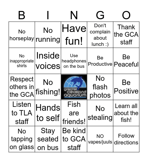 Aquarium Expectations Bingo Card