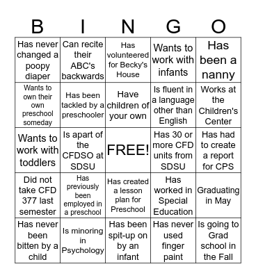 Early Childhood Education  Bingo Card