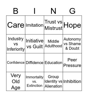 Psychosocial Theory Bingo Card