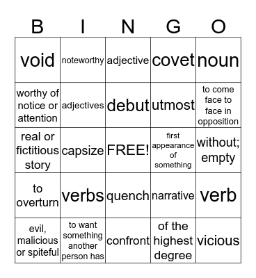 Vocab #18 Bingo Card