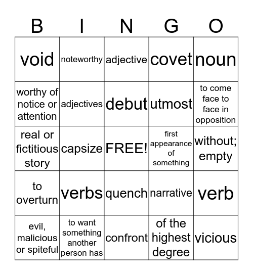 Vocab #18 Bingo Card