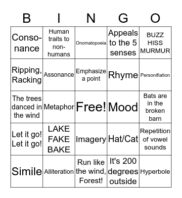 Poetry Bingo Card