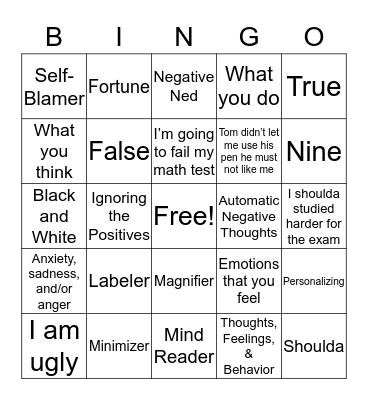 Thinking Monster Bingo Card