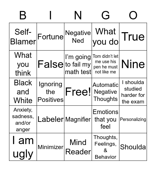 Thinking Monster Bingo Card