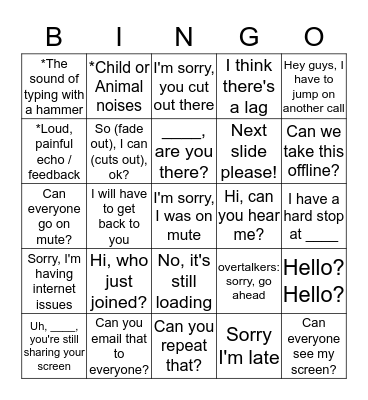 Devnext Conference Call Bingo Card