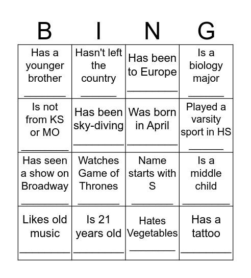 Find Someone Who... Bingo Card