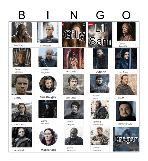 GOT Death Count Bingo Card