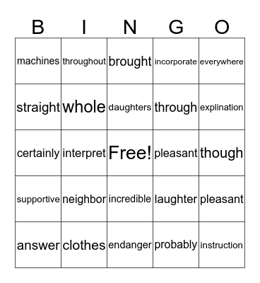 2nd Grade Sight Words (Thomas's "H" Group) Bingo Card