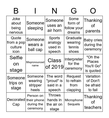 Graduation Bingo Card