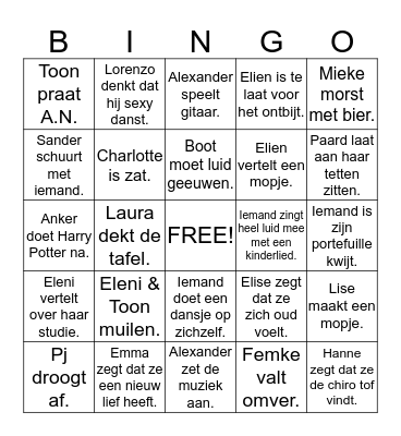 JANNE Bingo Card