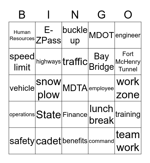 MDTA BINGO Card